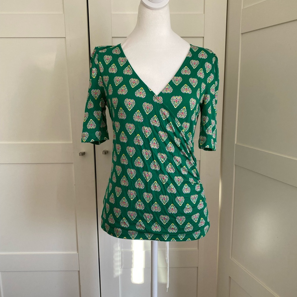 Boden Green Floral V-Neck Top